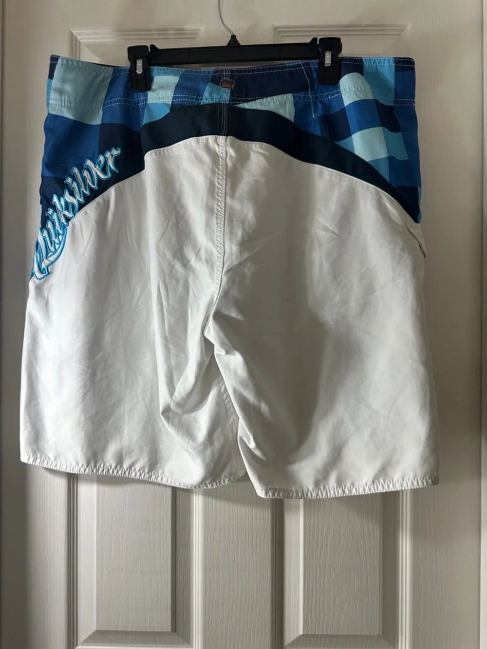 Quiksilver White and Blue Checkerboard Panel Board Shorts